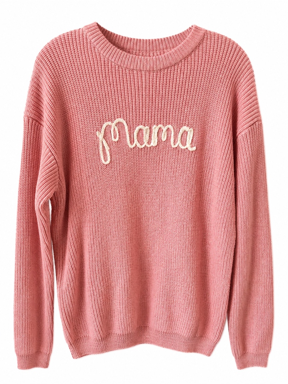 Embroidered 'Mama' Crewneck Sweater in Pink Medium Soft Cozy